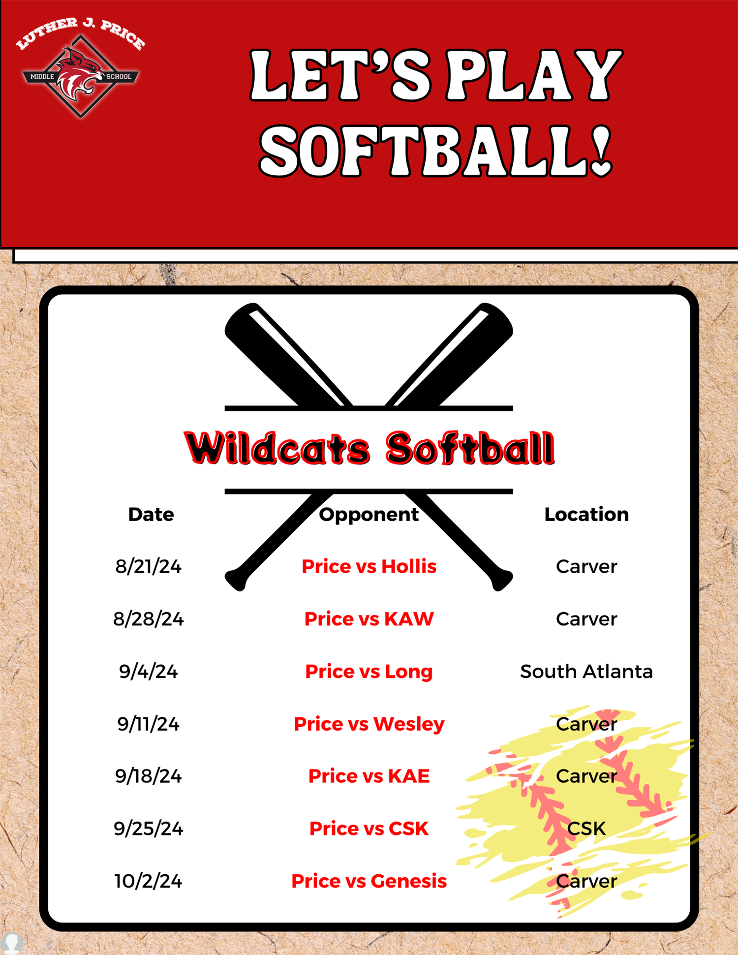 Softball Schedule